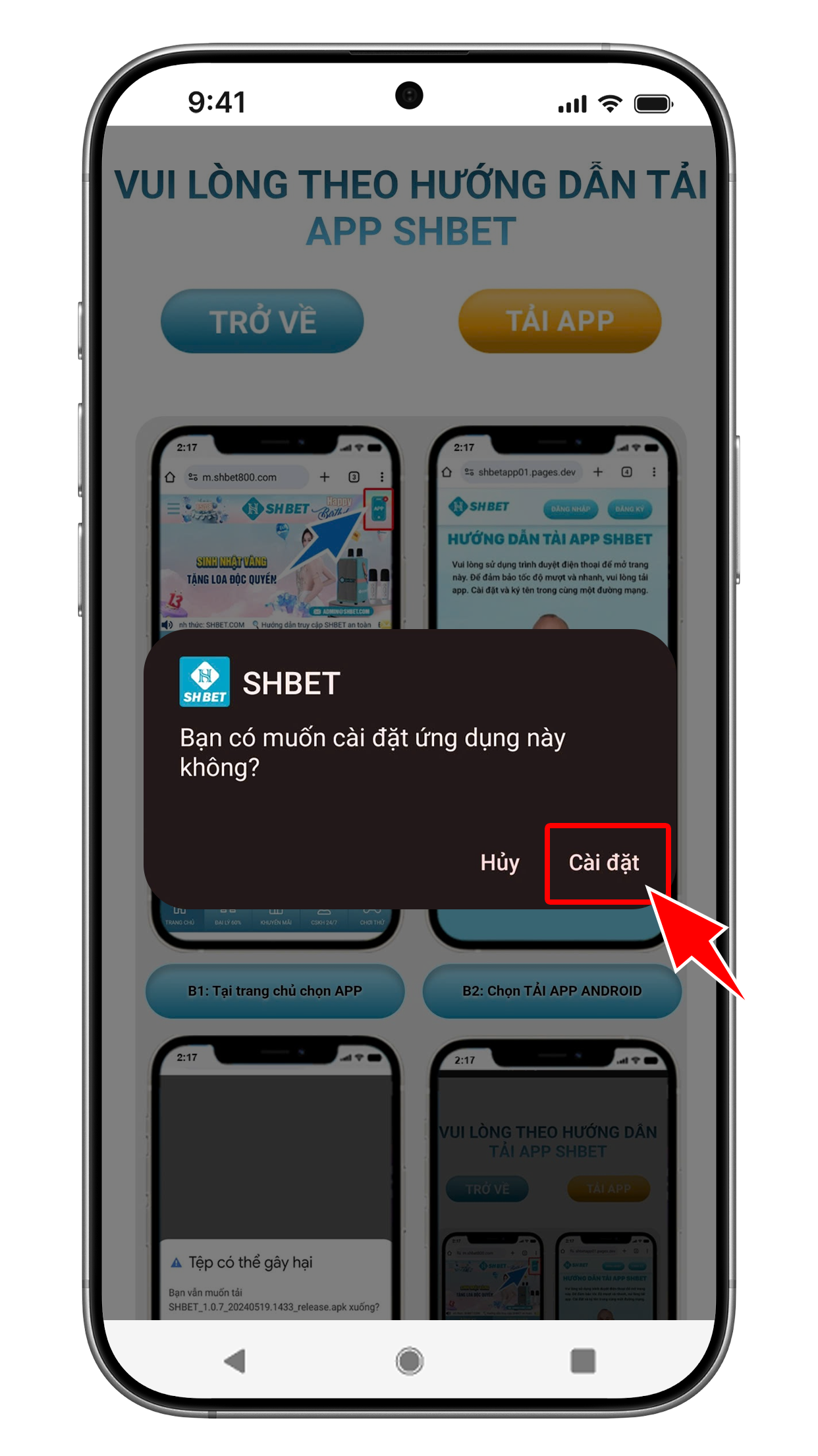 SHBET - Hướng dẫn tải app trên điện thoại di động